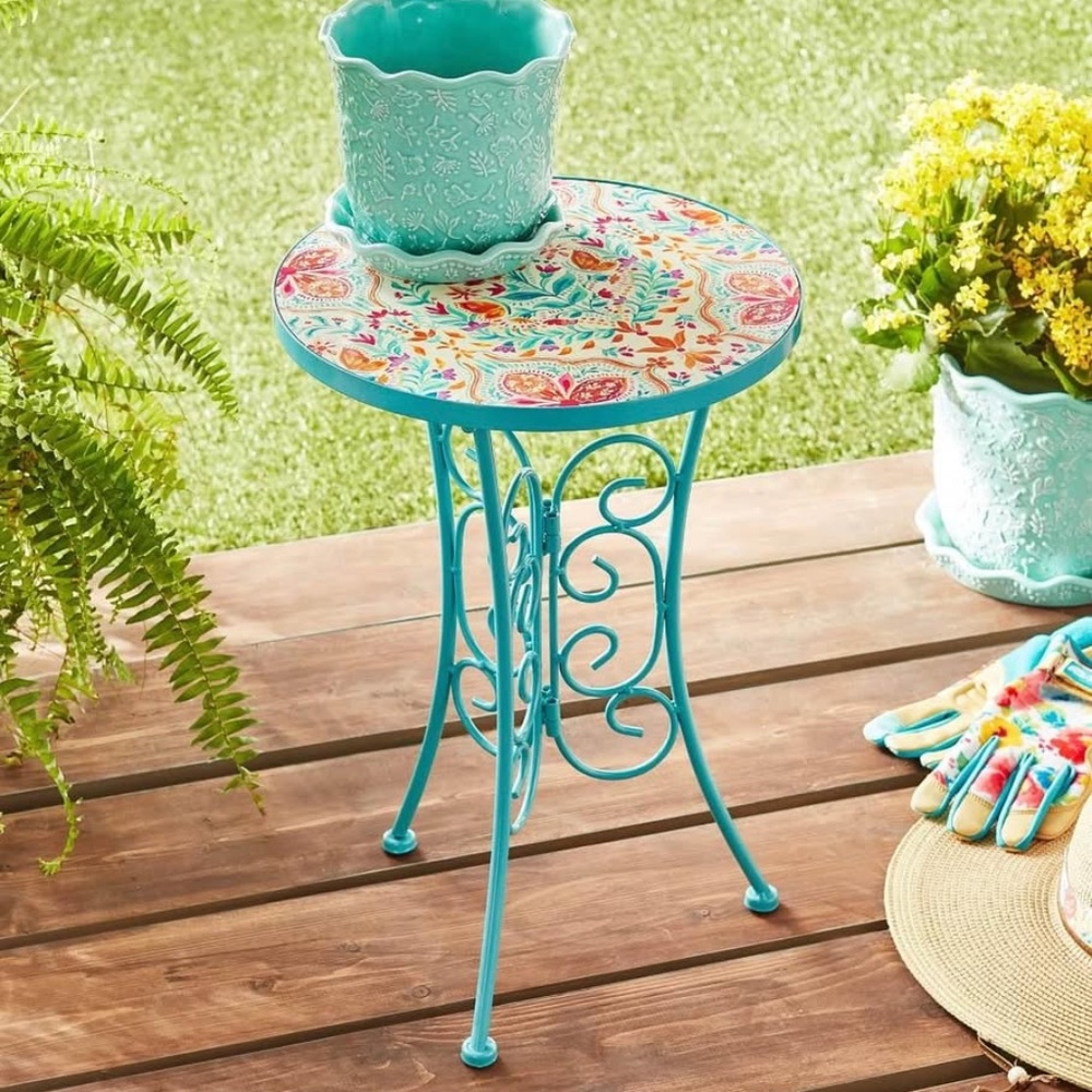 The Pioneer Woman Folk Geo Ceramic Top Plant Stand